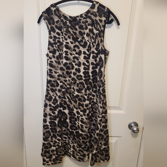 CONNECTED APPAREL Leopard Print A-LIne Dress with Mesh Detail Size 10 - Picture 2 of 6